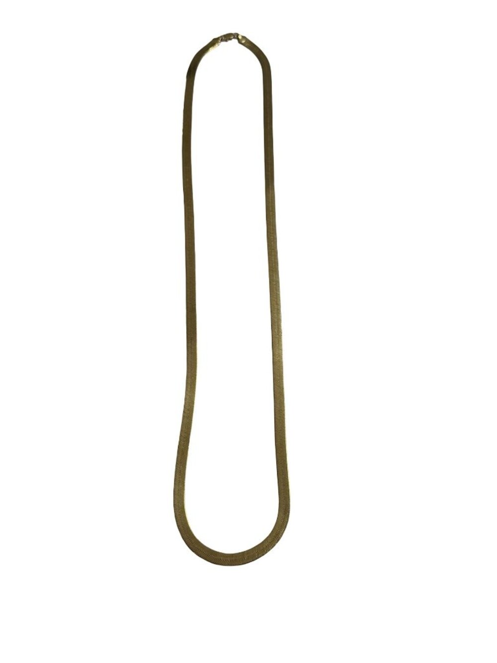 Vintage Gold Tone Herringbone Chain Necklace 34 Inch Long Flat Statement Jewelry